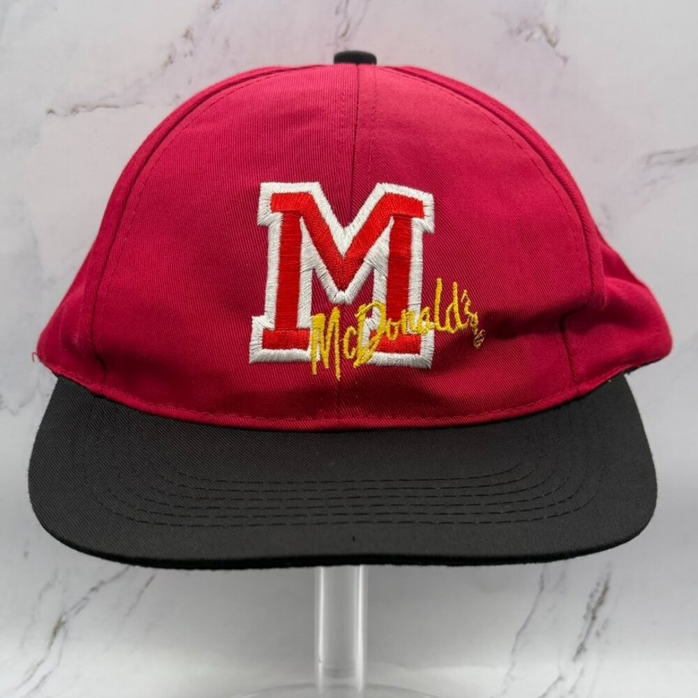 Vintage McDonald's Embroidered Uniform Red Black Adjustable Snapback Hat Cap